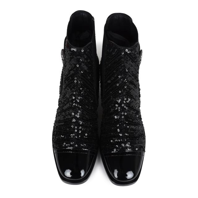 Chanel Chanel Cap Toe Ankle Boots Black Sequin Patent EU 35.5