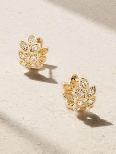 Sydney Evan Leaf 14-karat Gold Diamond Hoop Earrings | Thumbnail 1