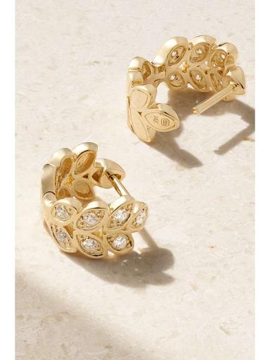 Sydney Evan Leaf 14-karat Gold Diamond Hoop Earrings | Thumbnail 3