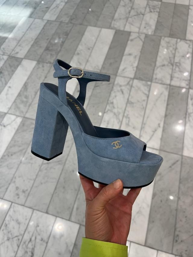 Chanel Blue Suede Platform Sandals