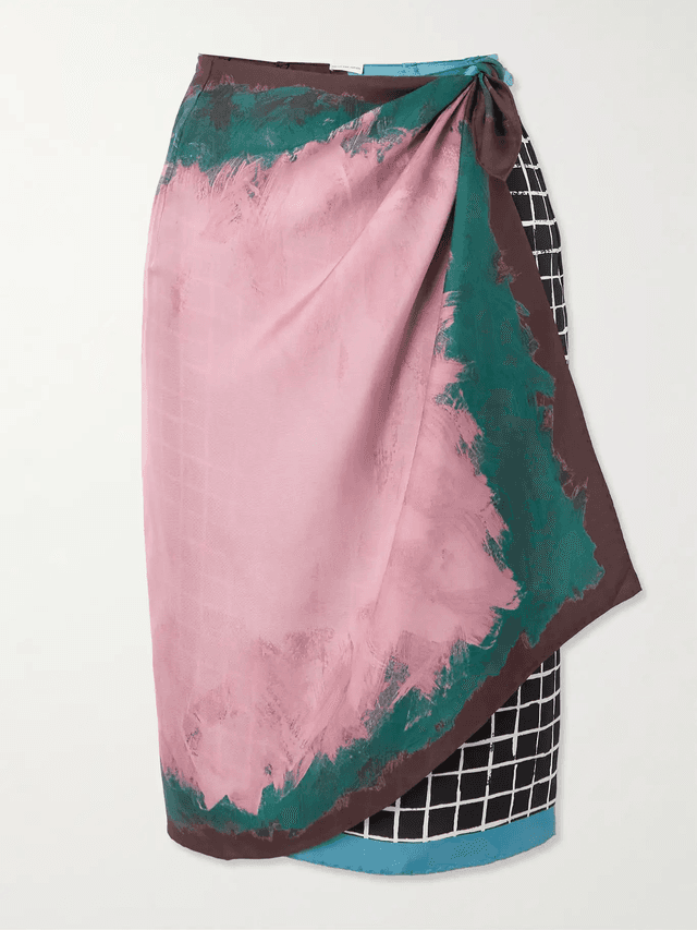 Reversible paneled printed silk midi wrap skirt (NAP_