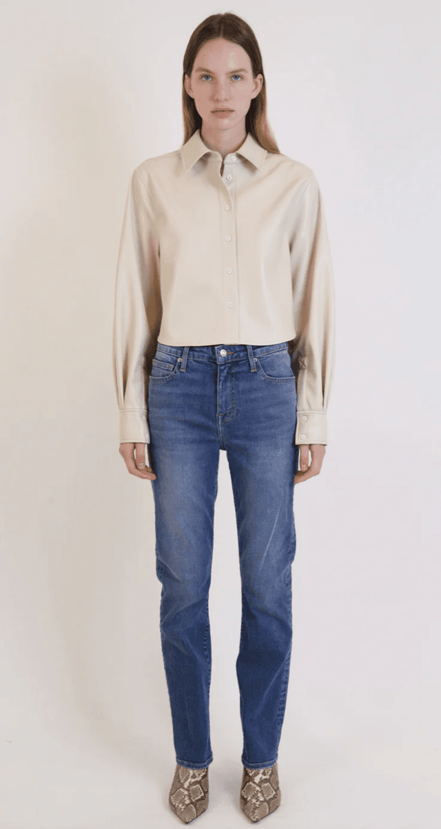 Renata Cropped Faux Leather Shirt