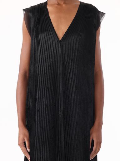 Jason Wu Collection PRE-ORDER V-Neck Crinkled Satin Pleated Trapeze Dress | Thumbnail 2