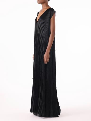 Jason Wu Collection PRE-ORDER V-Neck Crinkled Satin Pleated Trapeze Dress | Thumbnail 3