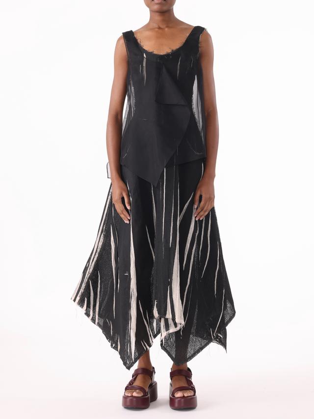PRE-ORDER Gauze Screen-Printed Tank Dress with Handkerchief Hem
