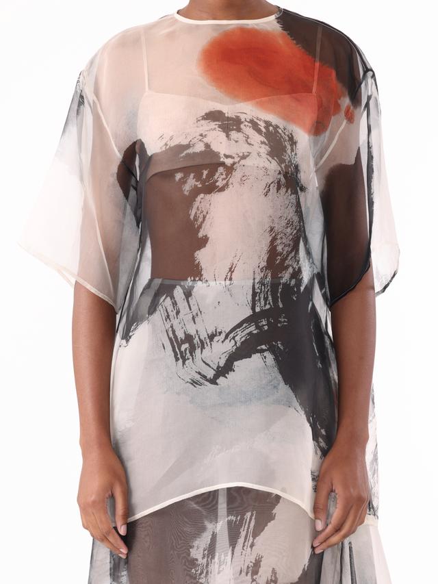 PRE-ORDER Silk Organza Oversized Crewneck T-Shirt with Artwork