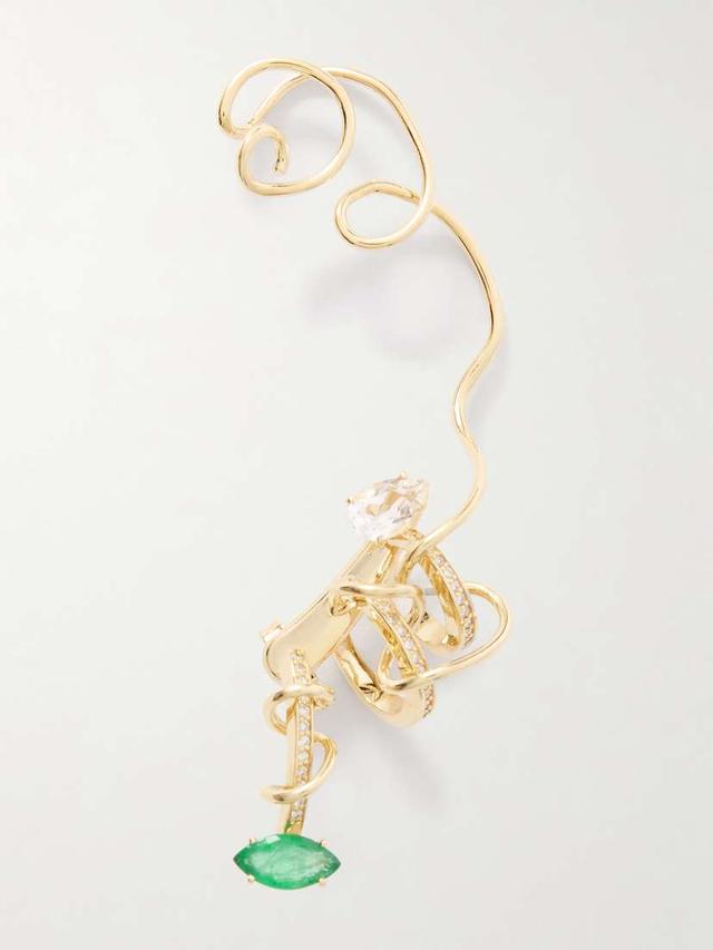 9-karat Gold, Emerald And Diamond Single Earring