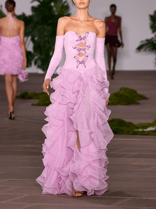 PRE-ORDER Silk Plisse Ruffle Maxi Gown
