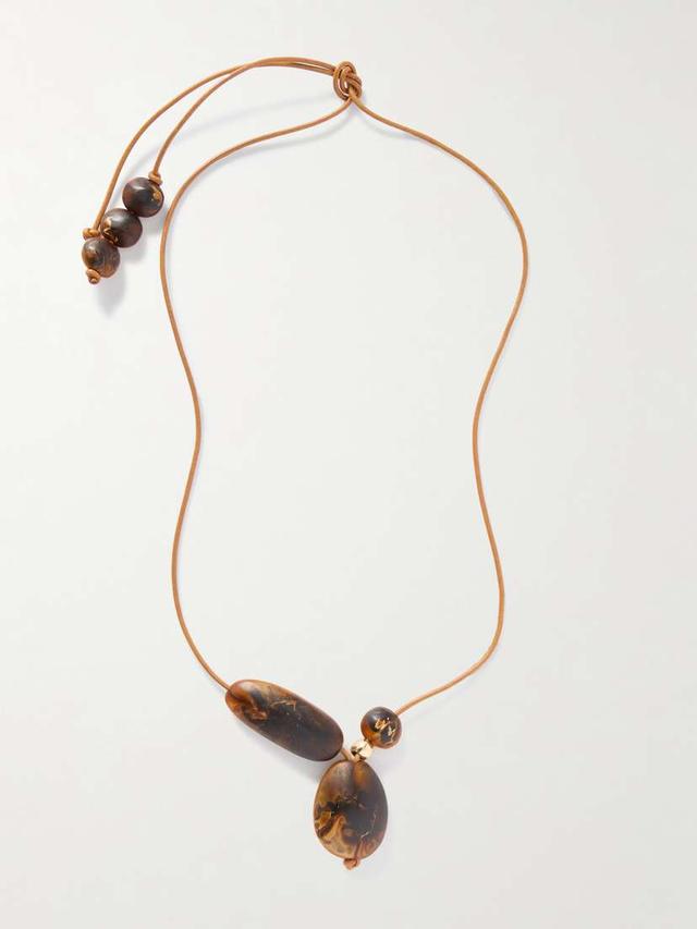 Rock Cluster Leather, Resin And Gold-tone Necklace