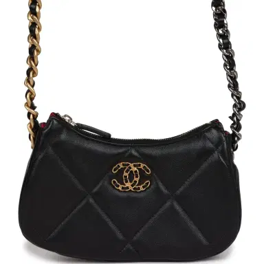 Chanel Chanel 19 Hobo Chain Clutch Bag Black Calfskin Mixed Metal Hardware | Thumbnail 1 Chanel Chanel 19 Hobo Chain Clutch Bag Black Calfskin Mixed Metal Hardware | Thumbnail 1