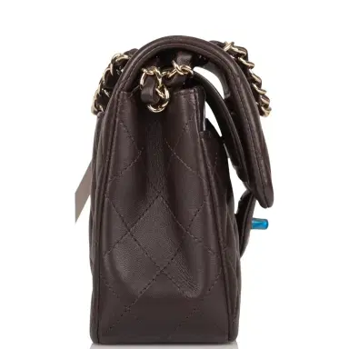 Chanel Chanel Dark Brown Quilted Lambskin Small Classic Double Flap Bag Light Gold Hardware | Thumbnail 3 Chanel Chanel Dark Brown Quilted Lambskin Small Classic Double Flap Bag Light Gold Hardware | Thumbnail 3