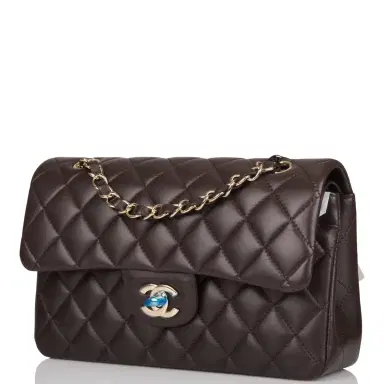 Chanel Chanel Dark Brown Quilted Lambskin Small Classic Double Flap Bag Light Gold Hardware | Thumbnail 5 Chanel Chanel Dark Brown Quilted Lambskin Small Classic Double Flap Bag Light Gold Hardware | Thumbnail 5