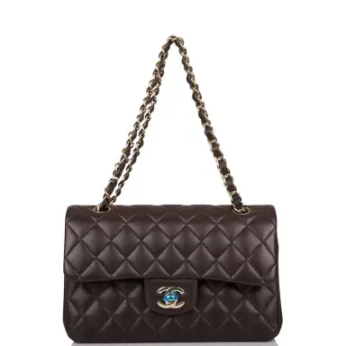 Chanel Chanel Dark Brown Quilted Lambskin Small Classic Double Flap Bag Light Gold Hardware | Thumbnail 7 Chanel Chanel Dark Brown Quilted Lambskin Small Classic Double Flap Bag Light Gold Hardware | Thumbnail 7