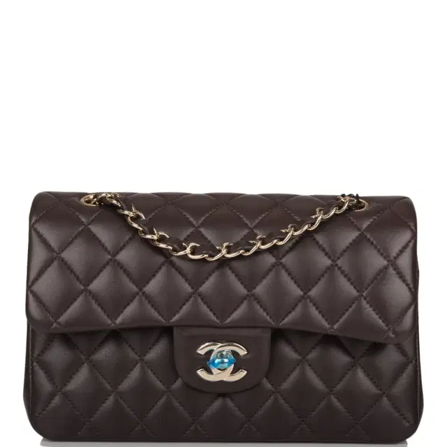 Chanel Chanel Dark Brown Quilted Lambskin Small Classic Double Flap Bag Light Gold Hardware