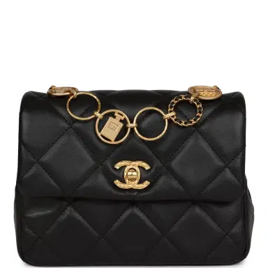 Chanel Chanel Mini Charms Flap Bag Black Lambskin Brushed Gold Hardware | Thumbnail 1 Chanel Chanel Mini Charms Flap Bag Black Lambskin Brushed Gold Hardware | Thumbnail 1