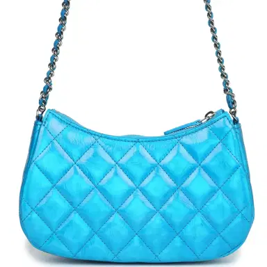 Chanel Chanel Mini Hobo Bag Blue Metallic Goatskin Silver Hardware | Thumbnail 4 Chanel Chanel Mini Hobo Bag Blue Metallic Goatskin Silver Hardware | Thumbnail 4