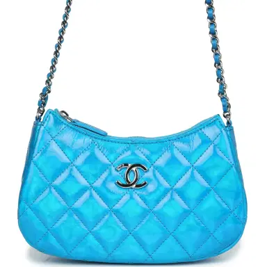Chanel Chanel Mini Hobo Bag Blue Metallic Goatskin Silver Hardware | Thumbnail 1 Chanel Chanel Mini Hobo Bag Blue Metallic Goatskin Silver Hardware | Thumbnail 1