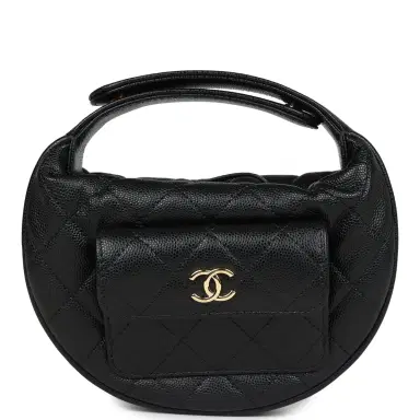 Chanel Chanel Mini Round Hobo Pouch Bag Black Caviar Gold Hardware | Thumbnail 1 Chanel Chanel Mini Round Hobo Pouch Bag Black Caviar Gold Hardware | Thumbnail 1