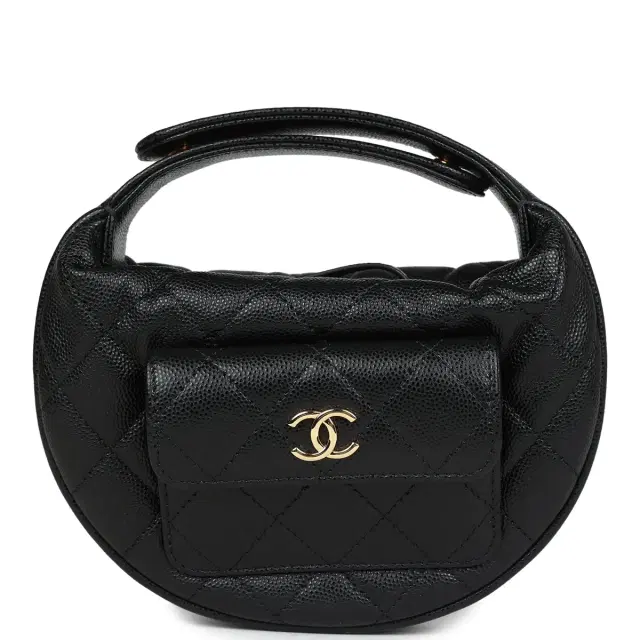 Chanel Chanel Mini Round Hobo Pouch Bag Black Caviar Gold Hardware