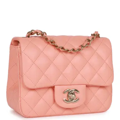 Chanel Chanel Mini Square Flap Pink Lambskin Light Gold Hardware | Thumbnail 2 Chanel Chanel Mini Square Flap Pink Lambskin Light Gold Hardware | Thumbnail 2