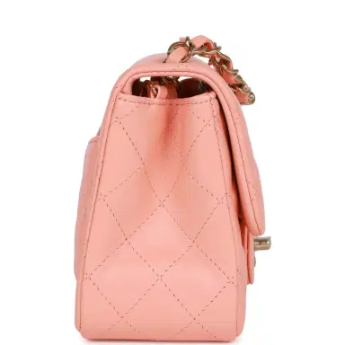 Chanel Chanel Mini Square Flap Pink Lambskin Light Gold Hardware | Thumbnail 3 Chanel Chanel Mini Square Flap Pink Lambskin Light Gold Hardware | Thumbnail 3