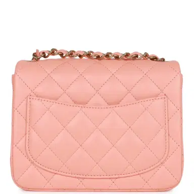 Chanel Chanel Mini Square Flap Pink Lambskin Light Gold Hardware | Thumbnail 4 Chanel Chanel Mini Square Flap Pink Lambskin Light Gold Hardware | Thumbnail 4