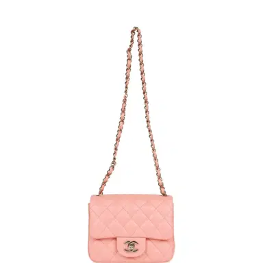 Chanel Chanel Mini Square Flap Pink Lambskin Light Gold Hardware | Thumbnail 7 Chanel Chanel Mini Square Flap Pink Lambskin Light Gold Hardware | Thumbnail 7