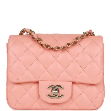 Chanel Chanel Mini Square Flap Pink Lambskin Light Gold Hardware | Thumbnail 1 Chanel Chanel Mini Square Flap Pink Lambskin Light Gold Hardware | Thumbnail 1
