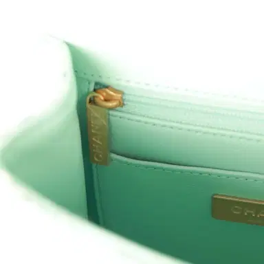 Chanel Chanel Mini Square Flap with Top Handle Turquoise and Ecru Tweed Antique Gold Hardware | Thumbnail 10 Chanel Chanel Mini Square Flap with Top Handle Turquoise and Ecru Tweed Antique Gold Hardware | Thumbnail 10