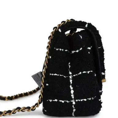 Chanel Chanel Pearl Crush Mini Square Flap Bag White and Black Tweed Antique Gold Hardware | Thumbnail 3