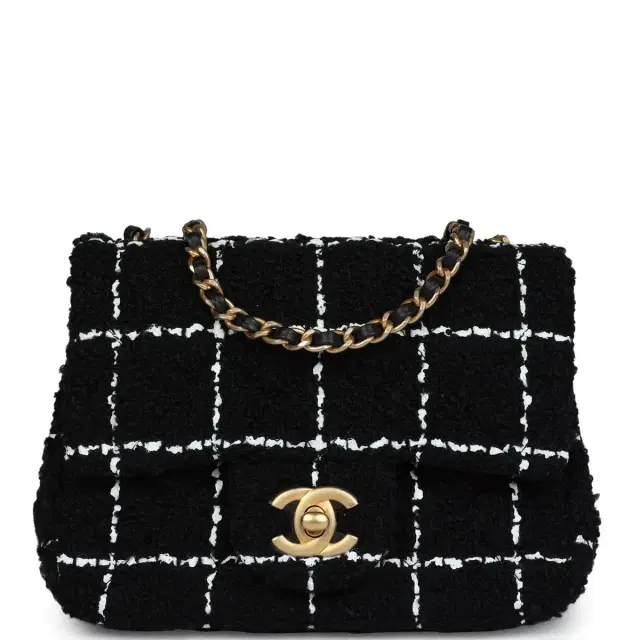 Chanel Chanel Pearl Crush Mini Square Flap Bag White and Black Tweed Antique Gold Hardware