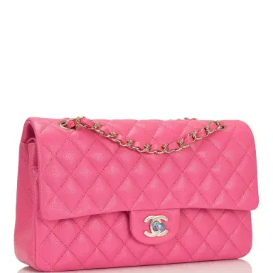 Chanel Chanel Pink Quilted Caviar Medium Classic Double Flap Bag Light Gold Hardware | Thumbnail 2