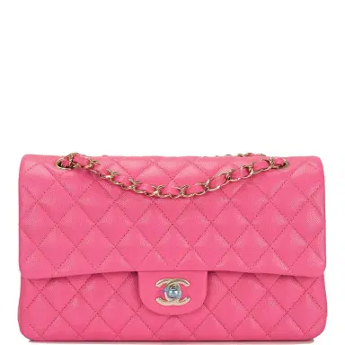 Chanel Chanel Pink Quilted Caviar Medium Classic Double Flap Bag Light Gold Hardware | Thumbnail 1