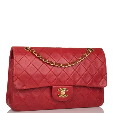 Chanel Chanel Vintage Red Quilted Lambskin Medium Classic Double Flap Bag Gold Hardware (Preloved - Very Good) | Thumbnail 2 Chanel Chanel Vintage Red Quilted Lambskin Medium Classic Double Flap Bag Gold Hardware (Preloved - Very Good) | Thumbnail 2