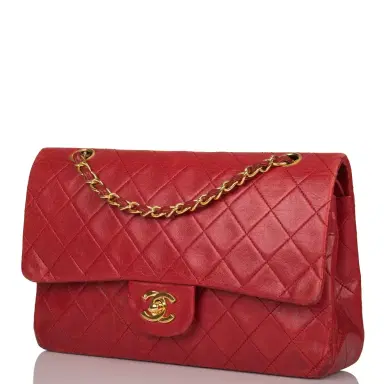 Chanel Chanel Vintage Red Quilted Lambskin Medium Classic Double Flap Bag Gold Hardware (Preloved - Very Good) | Thumbnail 5 Chanel Chanel Vintage Red Quilted Lambskin Medium Classic Double Flap Bag Gold Hardware (Preloved - Very Good) | Thumbnail 5