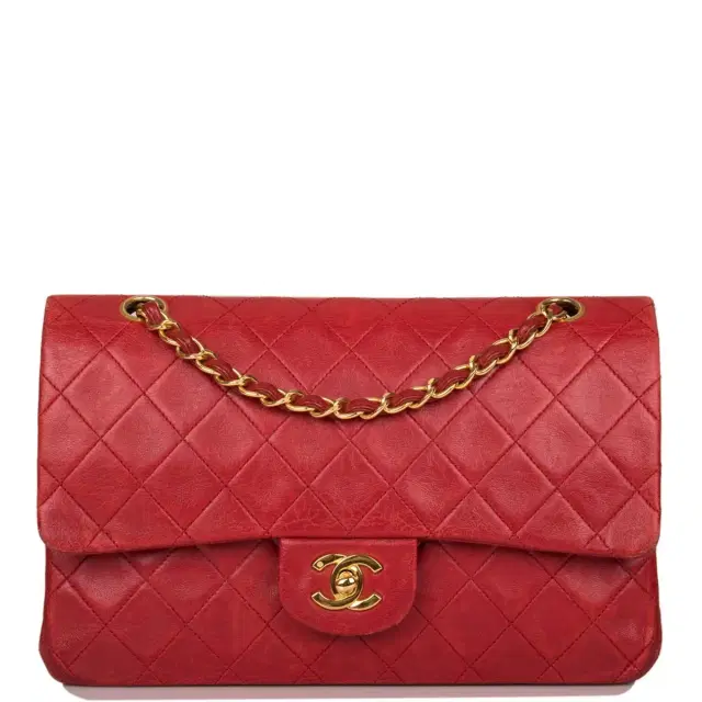 Chanel Chanel Vintage Red Quilted Lambskin Medium Classic Double Flap Bag Gold Hardware (Preloved - Very Good)