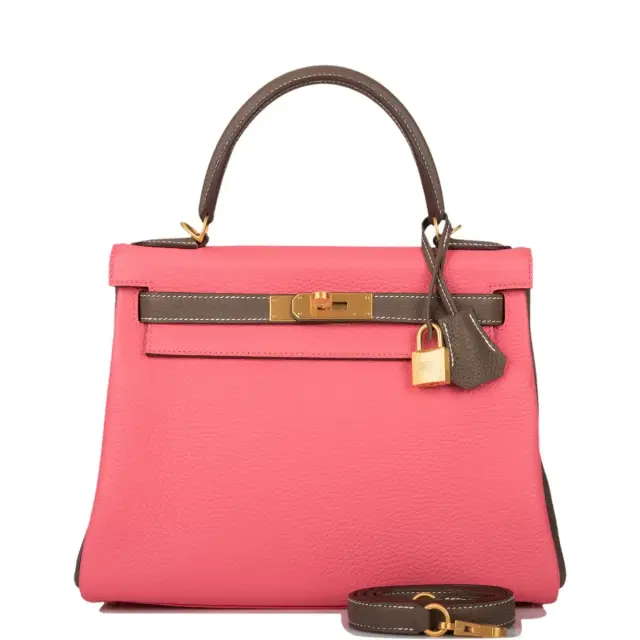 hermes Hermes Horseshoe Stamp (HSS) Bi-Color Rose Azalee and Etoupe Clemence Kelly 28cm Brushed Gold Hardware