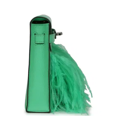 HERMÈS Hermes Kelly Elan Foile Vert Comics Chevre and Ostrich Feather Palladium Hardware | Thumbnail 3 HERMÈS Hermes Kelly Elan Foile Vert Comics Chevre and Ostrich Feather Palladium Hardware | Thumbnail 3