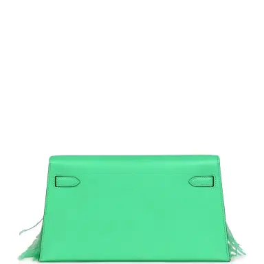 HERMÈS Hermes Kelly Elan Foile Vert Comics Chevre and Ostrich Feather Palladium Hardware | Thumbnail 4 HERMÈS Hermes Kelly Elan Foile Vert Comics Chevre and Ostrich Feather Palladium Hardware | Thumbnail 4