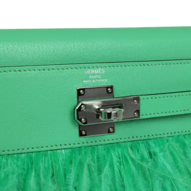 HERMÈS Hermes Kelly Elan Foile Vert Comics Chevre and Ostrich Feather Palladium Hardware | Thumbnail 7 HERMÈS Hermes Kelly Elan Foile Vert Comics Chevre and Ostrich Feather Palladium Hardware | Thumbnail 7