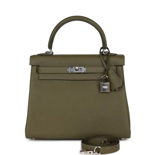 hermes Hermes Kelly Retourne 25 Vert Veronese Togo Palladium Hardware