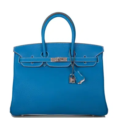 HERMÈS Hermes Mykonos and White Clemence Eclat Birkin 35cm Palladium Hardware | Thumbnail 1 HERMÈS Hermes Mykonos and White Clemence Eclat Birkin 35cm Palladium Hardware | Thumbnail 1