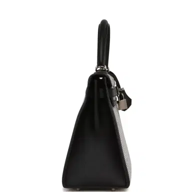 HERMÈS Hermes Quadrille Kelly Sellier 28 Black Toile and Swift Palladium Hardware | Thumbnail 3