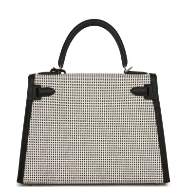 HERMÈS Hermes Quadrille Kelly Sellier 28 Black Toile and Swift Palladium Hardware | Thumbnail 4
