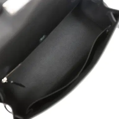 HERMÈS Hermes Quadrille Kelly Sellier 28 Black Toile and Swift Palladium Hardware | Thumbnail 7