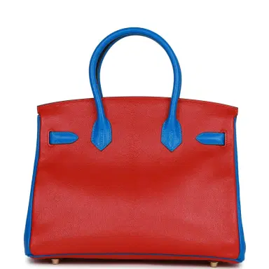 HERMÈS Hermes Special Order (HSS) Birkin 30 Rouge de Coeur and Bleu Hydra Chevre Gold Hardware | Thumbnail 4 HERMÈS Hermes Special Order (HSS) Birkin 30 Rouge de Coeur and Bleu Hydra Chevre Gold Hardware | Thumbnail 4