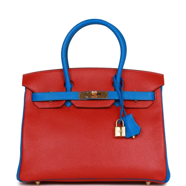hermes Hermes Special Order (HSS) Birkin 30 Rouge de Coeur and Bleu Hydra Chevre Gold Hardware