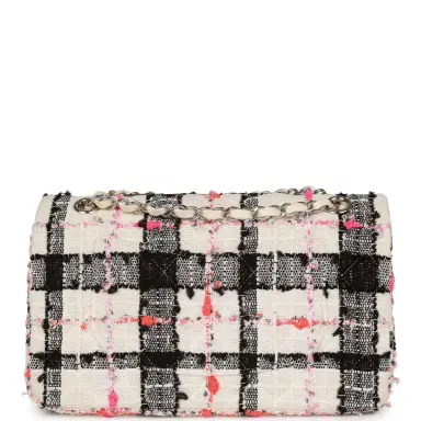 Chanel Pre-owned Chanel Medium Classic Double Flap Bag White, Black, and Pink Tweed Silver Hardware | Thumbnail 4 Chanel Pre-owned Chanel Medium Classic Double Flap Bag White, Black, and Pink Tweed Silver Hardware | Thumbnail 4