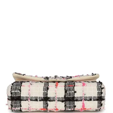 Chanel Pre-owned Chanel Medium Classic Double Flap Bag White, Black, and Pink Tweed Silver Hardware | Thumbnail 6 Chanel Pre-owned Chanel Medium Classic Double Flap Bag White, Black, and Pink Tweed Silver Hardware | Thumbnail 6