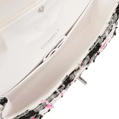 Chanel Pre-owned Chanel Medium Classic Double Flap Bag White, Black, and Pink Tweed Silver Hardware | Thumbnail 8 Chanel Pre-owned Chanel Medium Classic Double Flap Bag White, Black, and Pink Tweed Silver Hardware | Thumbnail 8